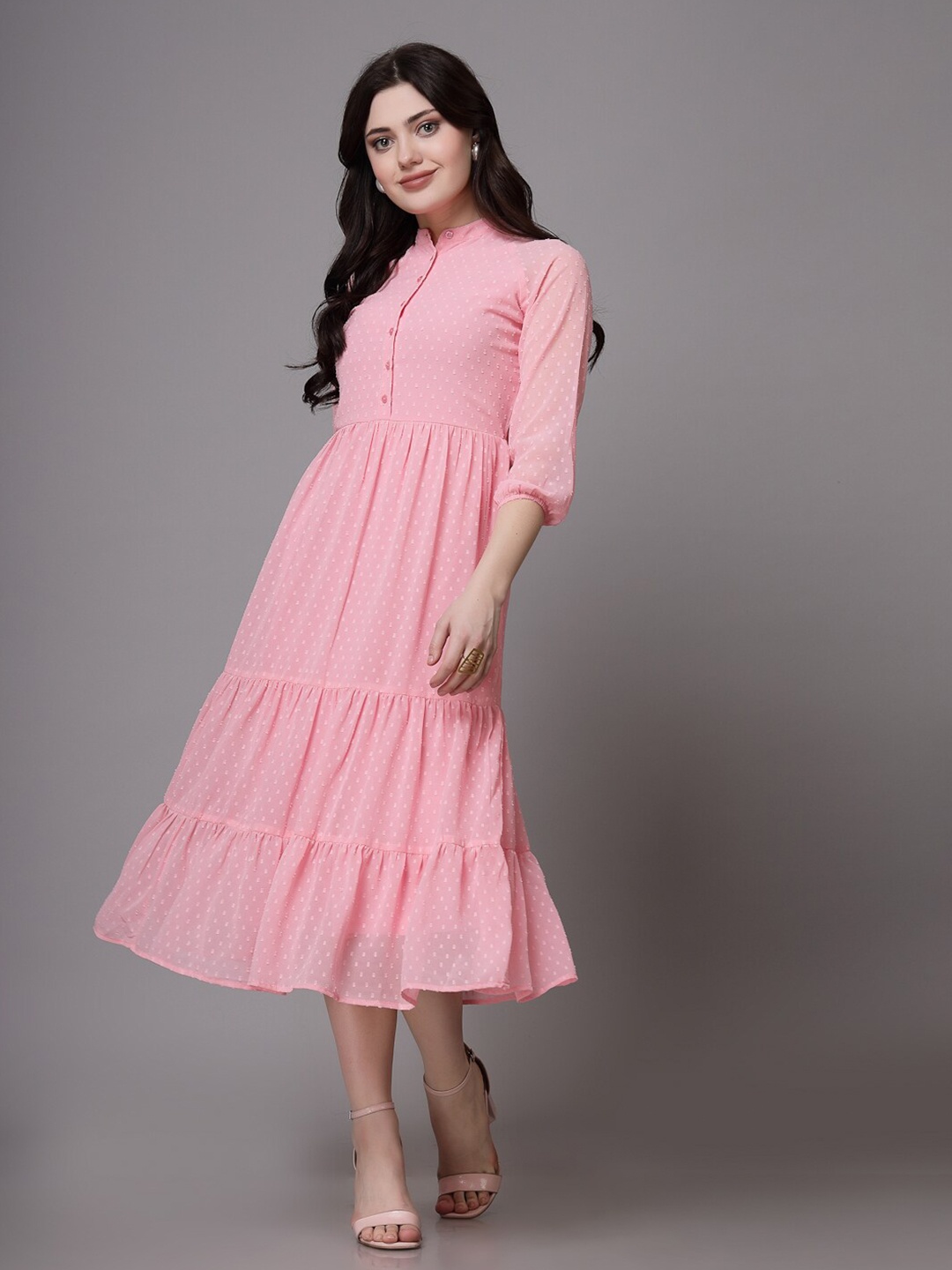 

aayu Women Layered A-Line Midi Dress, Pink