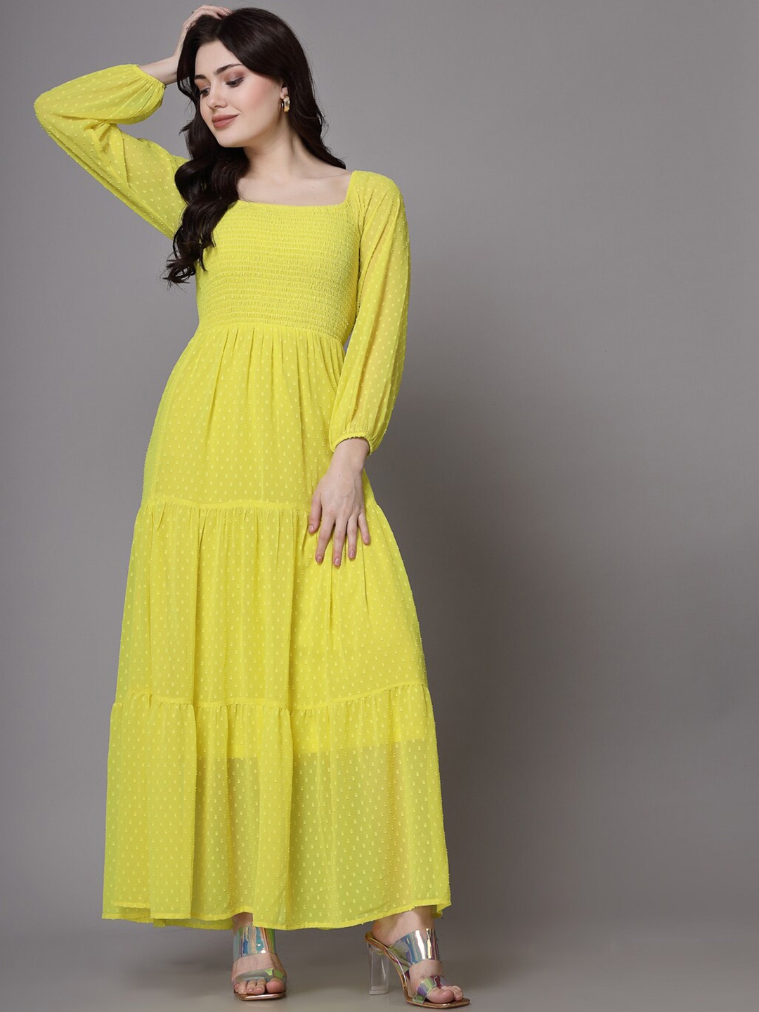 

aayu Women Square Neck Maxi Dress, Yellow