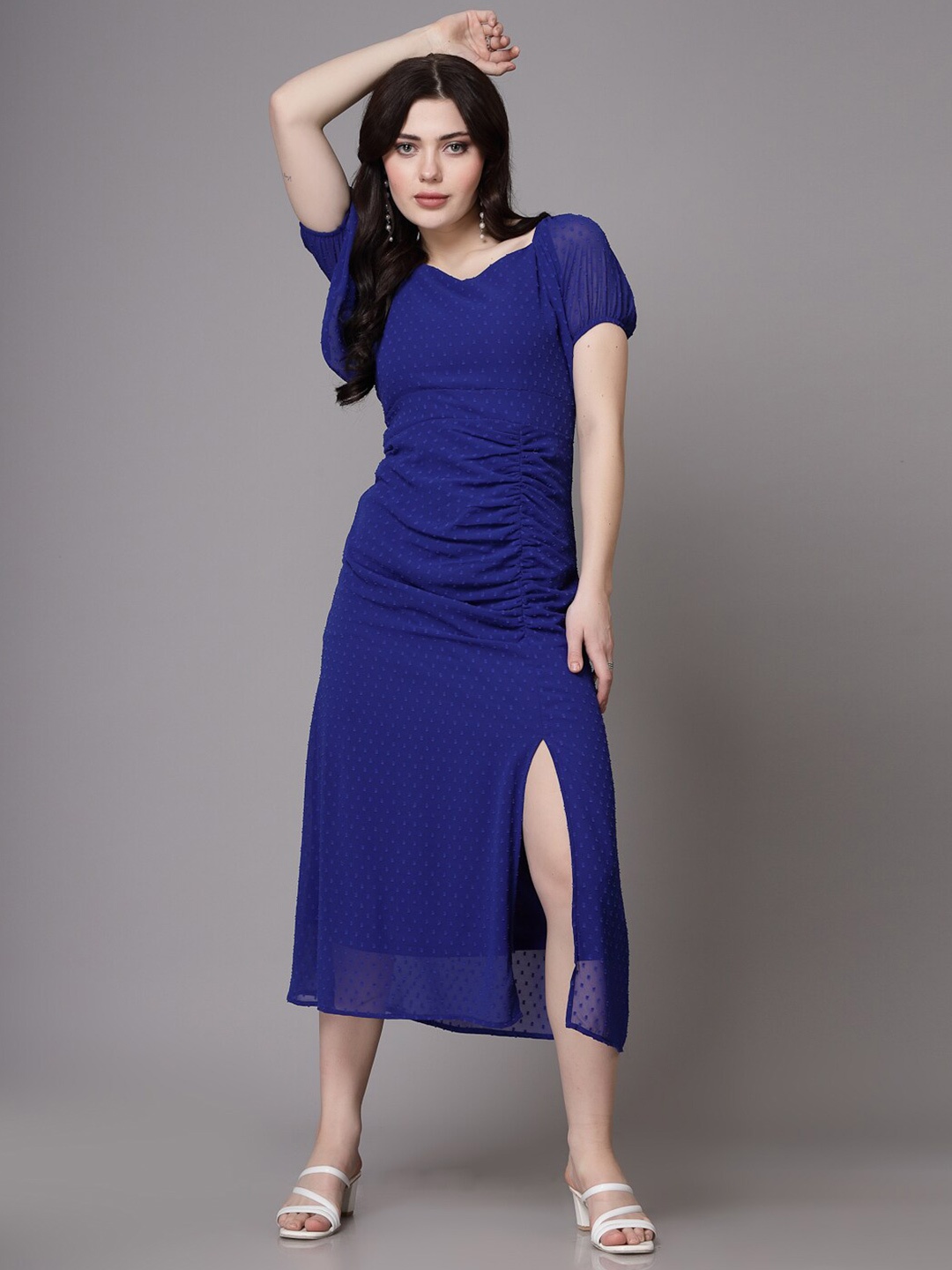 

aayu Women Self Design A-Line Midi Dress, Blue