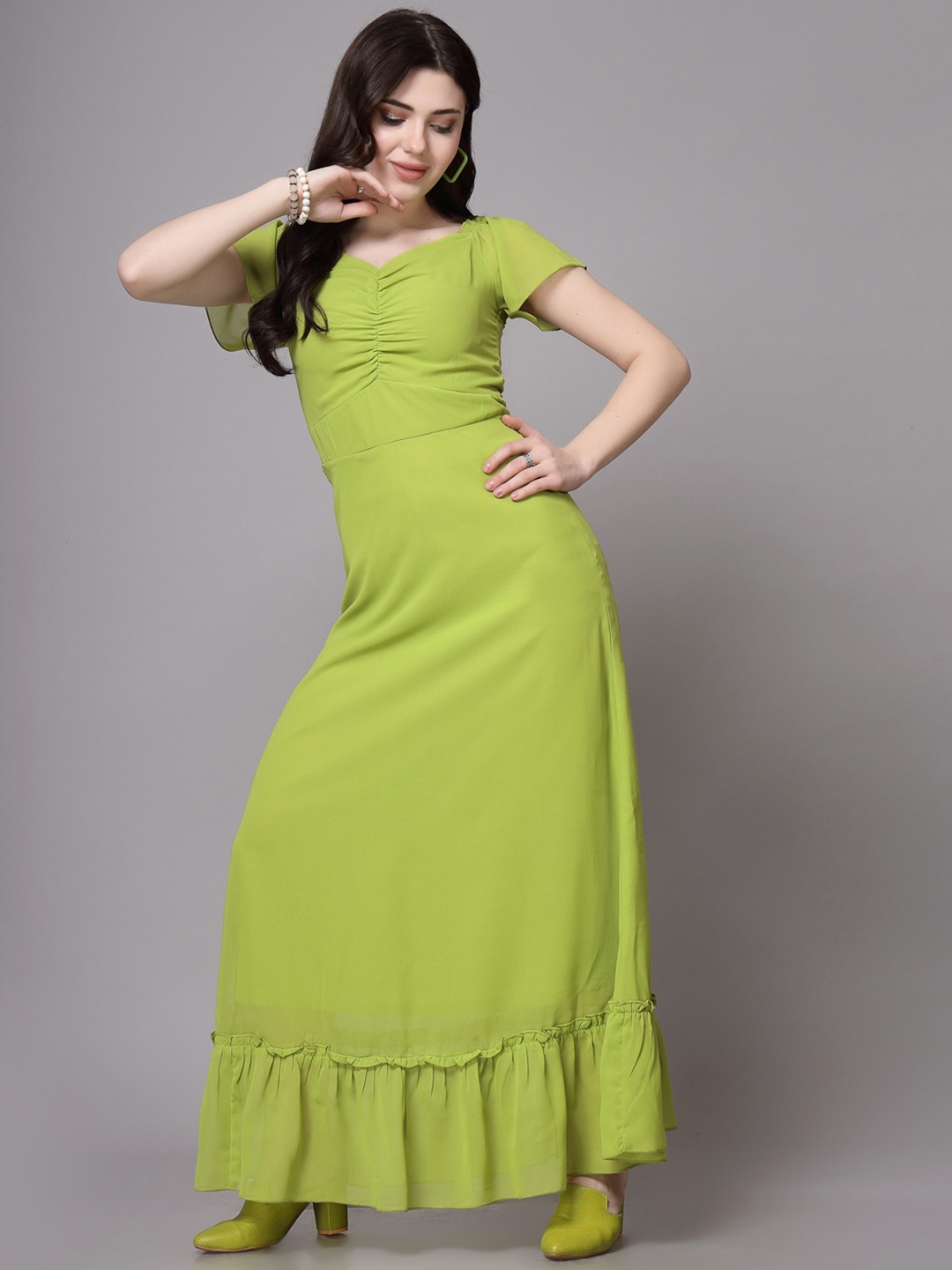 

aayu Women V-Neck Maxi Dress, Fluorescent green