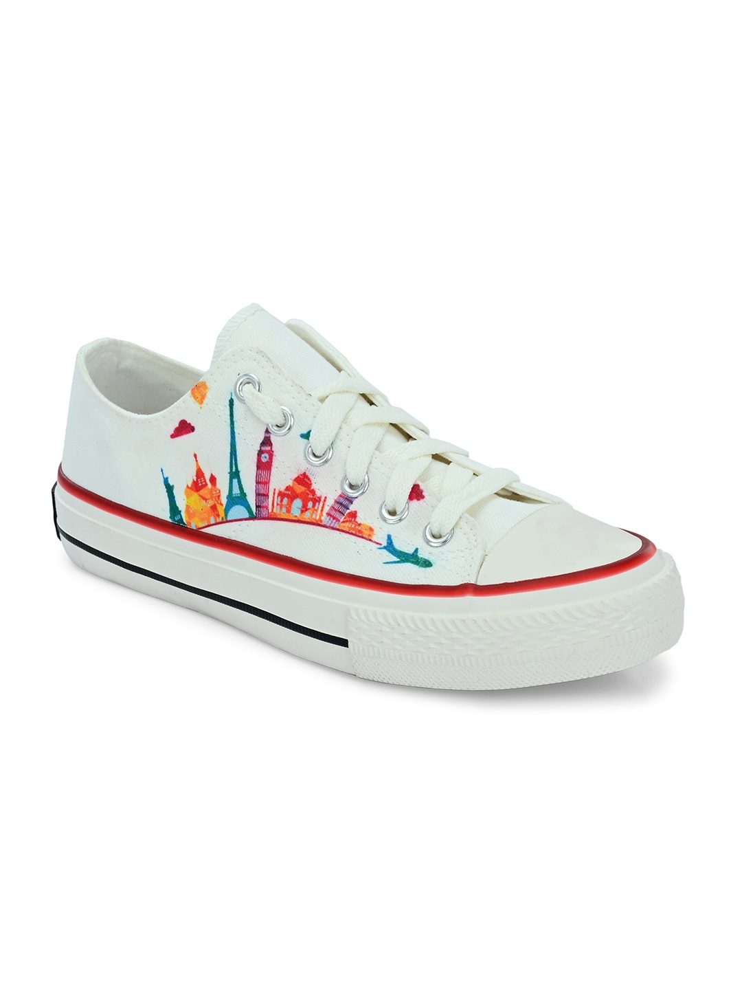 

CROWCIA LONDON Men Printed Round Toe Lightweight Canvas Sneakers, White
