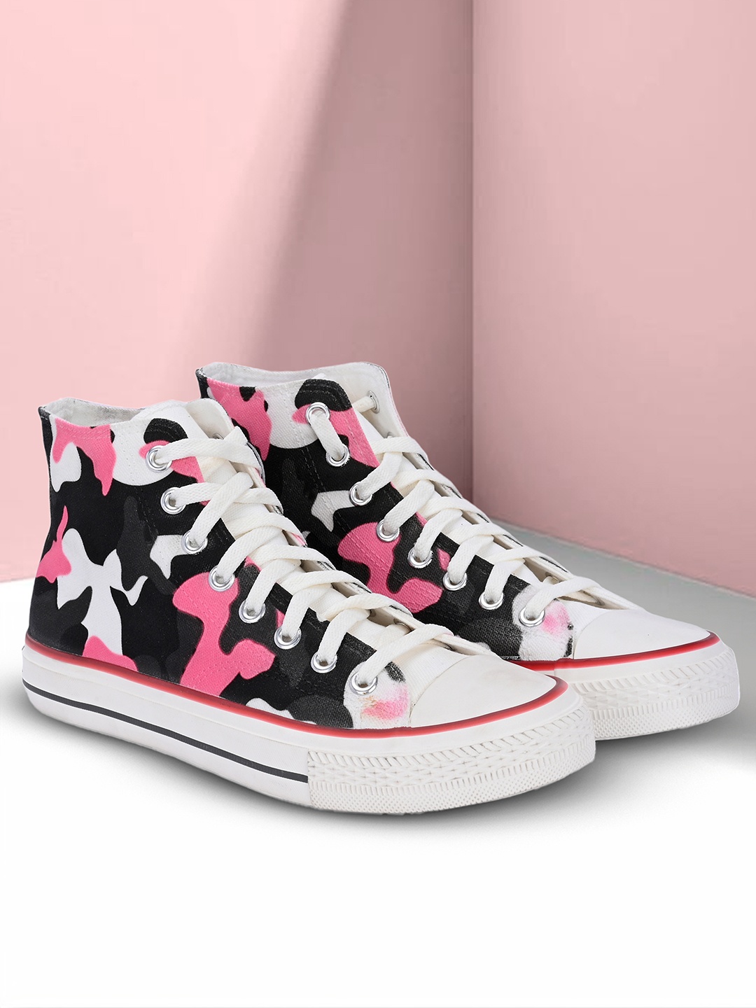 

CROWCIA LONDON Men Printed Round Toe Lightweight Canvas Sneakers, Black