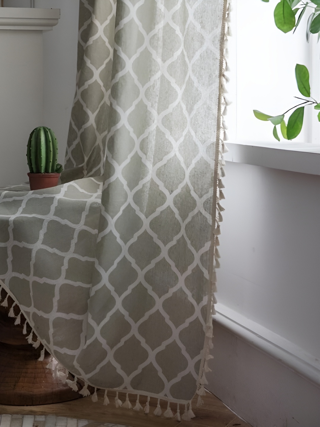 

Huesland Grey & White Ethnic Motifs Room Darkening Door Curtain
