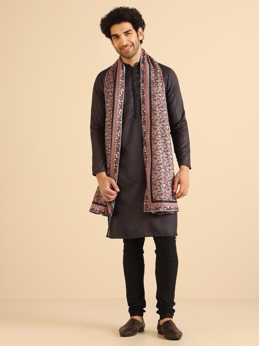 

KISAH Ethnic Motifs Printed Cotton Silk Dupatta, Brown