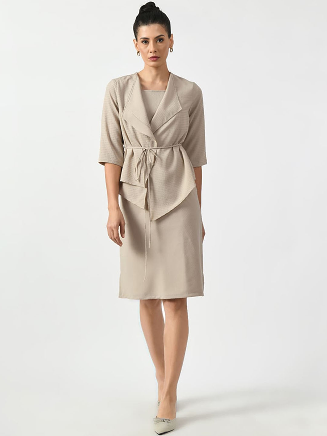 

OFFICE & YOU Women Longline Open Front Jacket, Beige