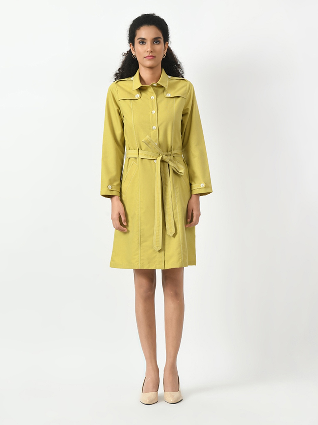 

OFFICE & YOU Women Striped Longline Tailored Jacket, Mustard
