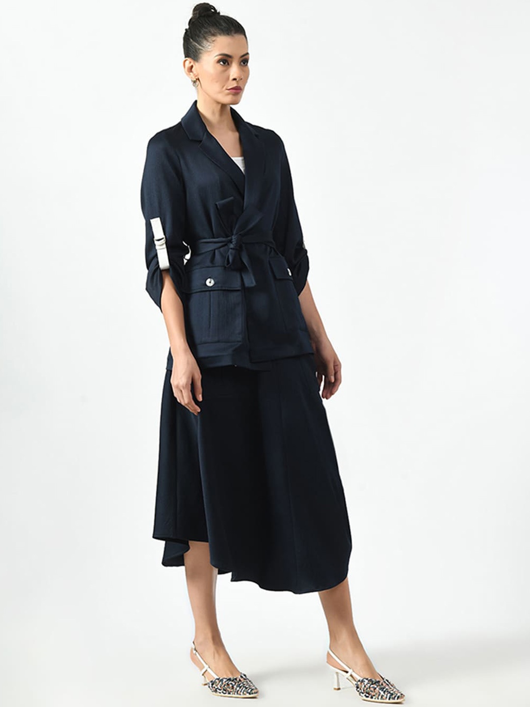 

OFFICE & YOU Women Longline Tailored Jacket, Navy blue