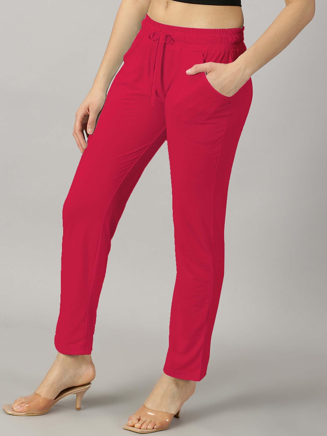 

AUSK Women Relaxed Cotton Mid-Rise Plain Slim Fit Trouser, Pink