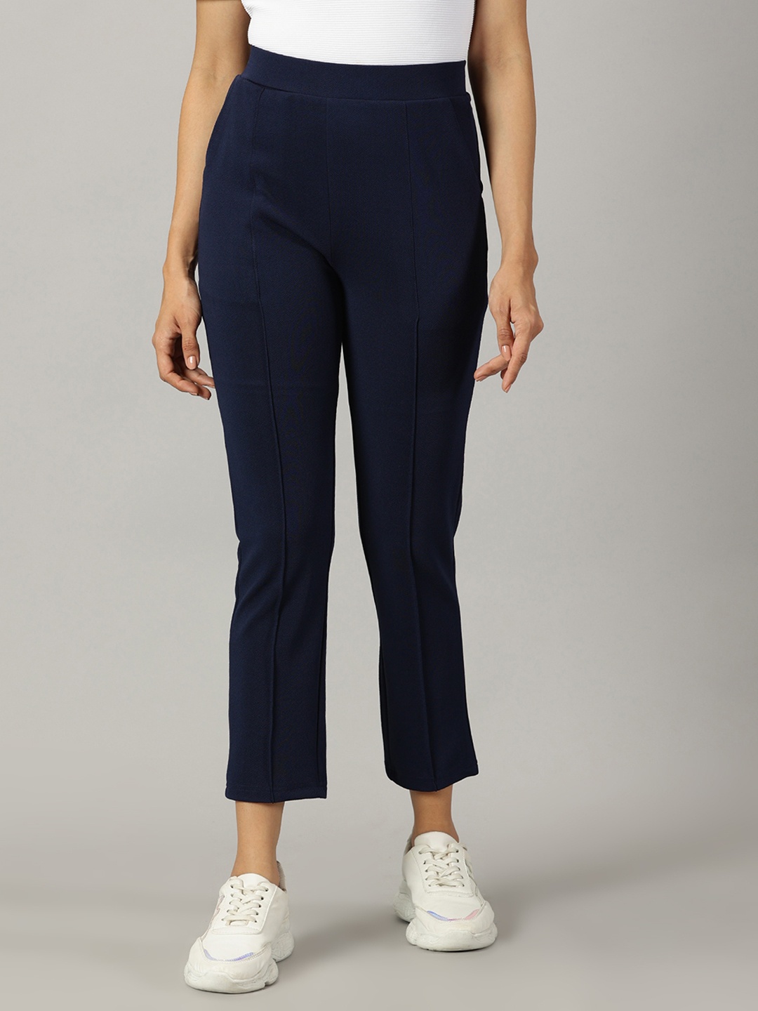 

AUSK Women Relaxed Skinny Fit High-Rise Trousers, Blue