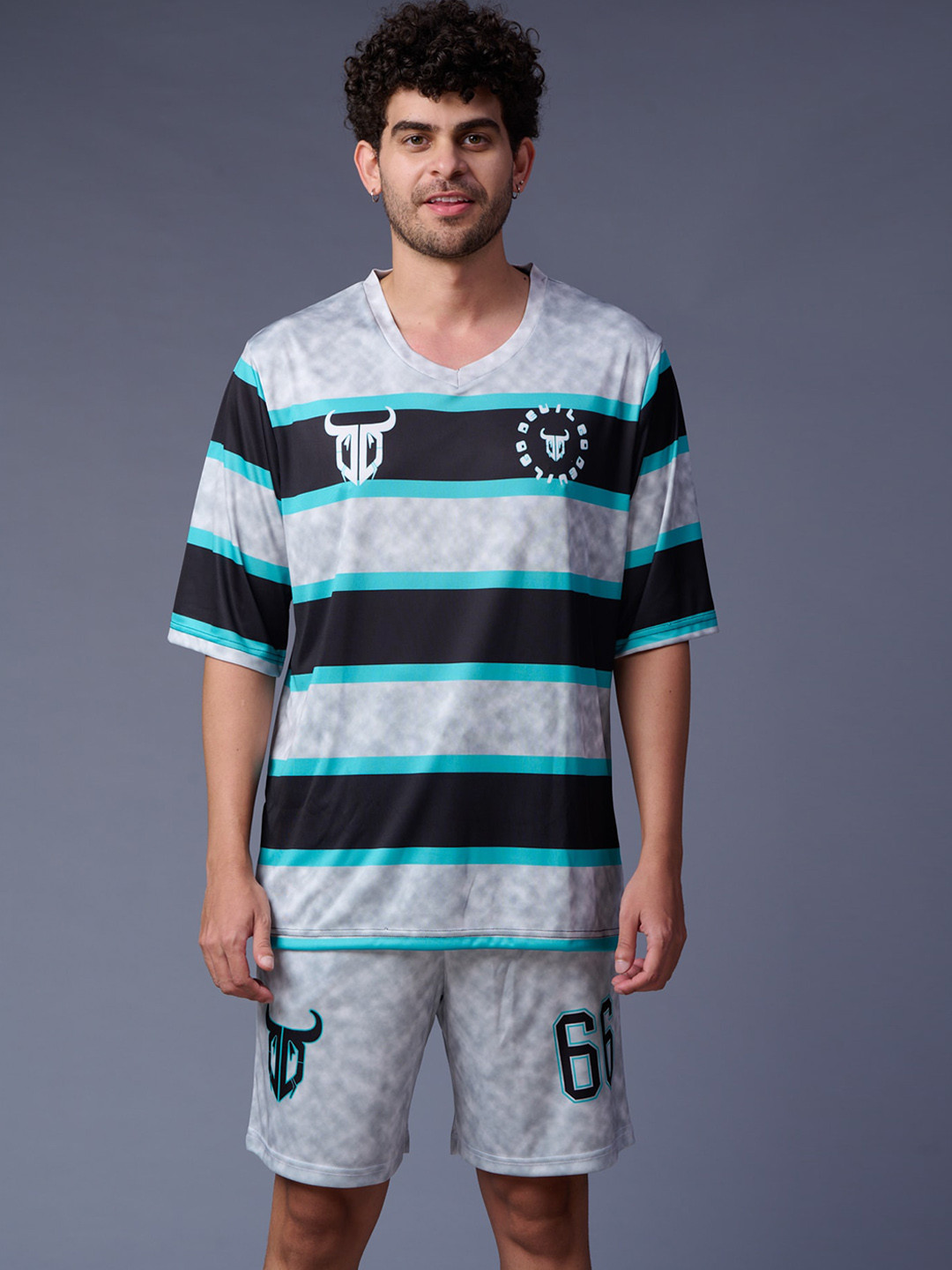 

GO DEVIL Striped T-Shirt With Shorts, White