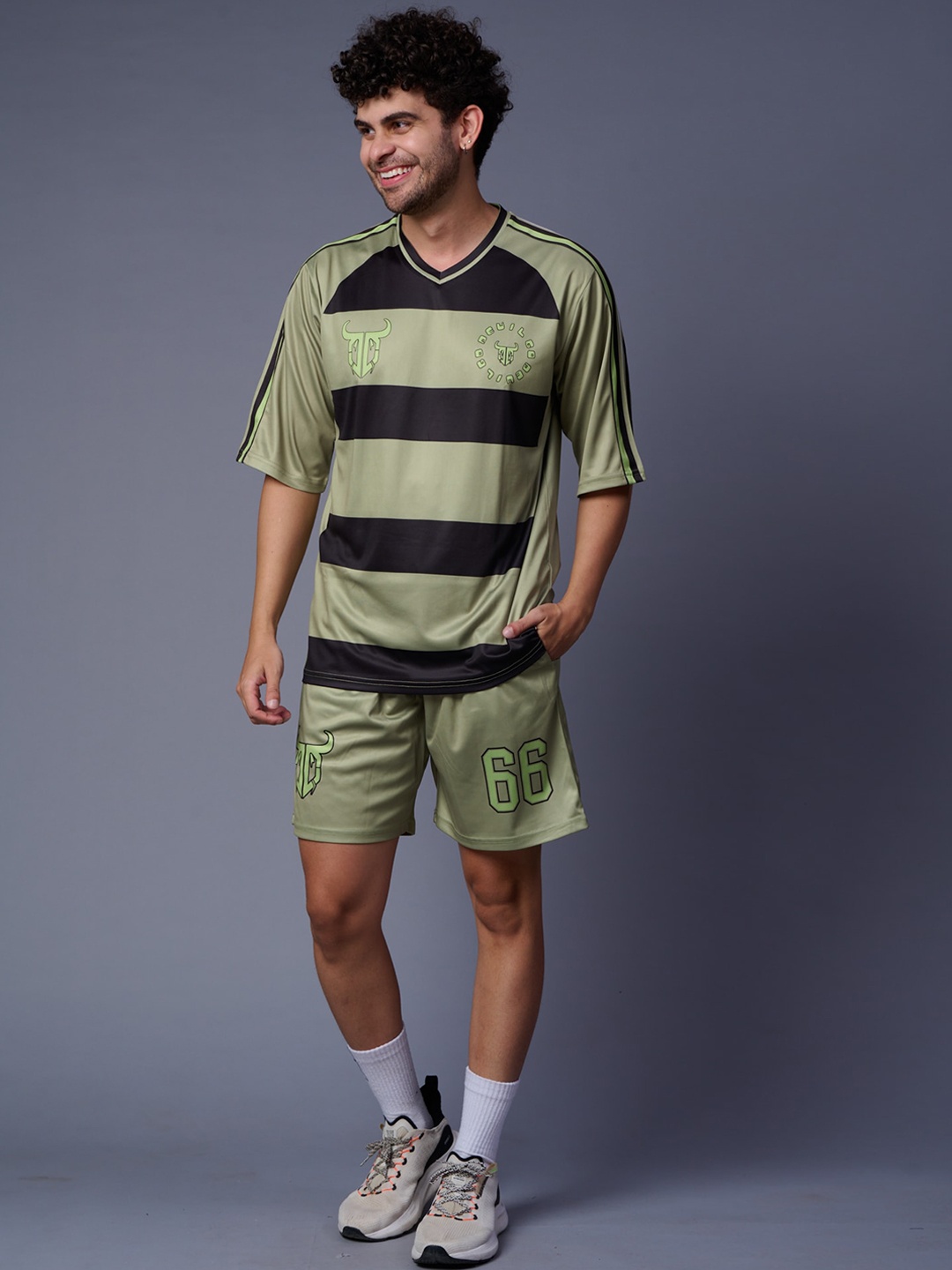 

GO DEVIL Striped T-Shirt With Shorts, Olive