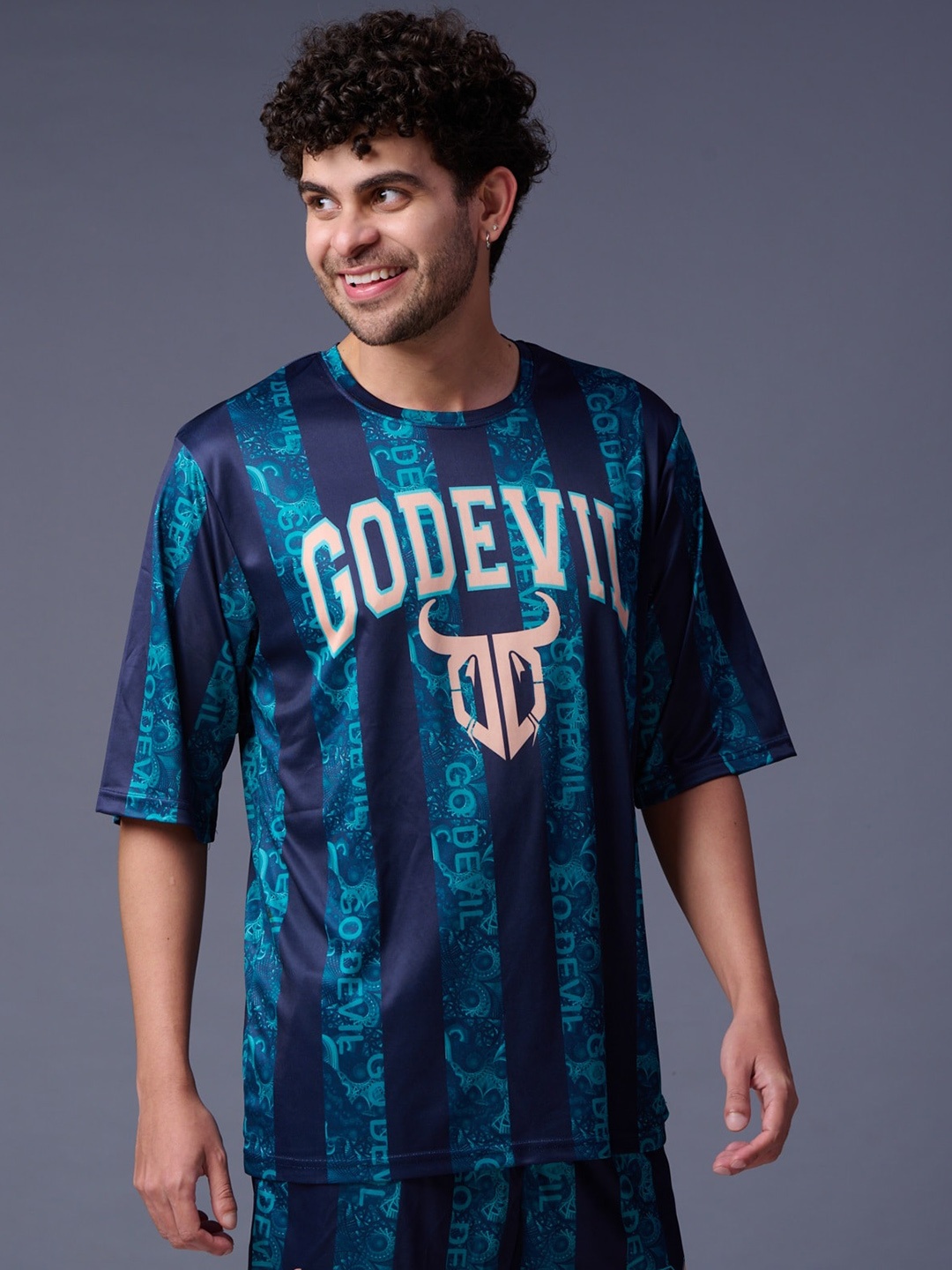 

GO DEVIL Printed T-Shirt With Shorts, Blue
