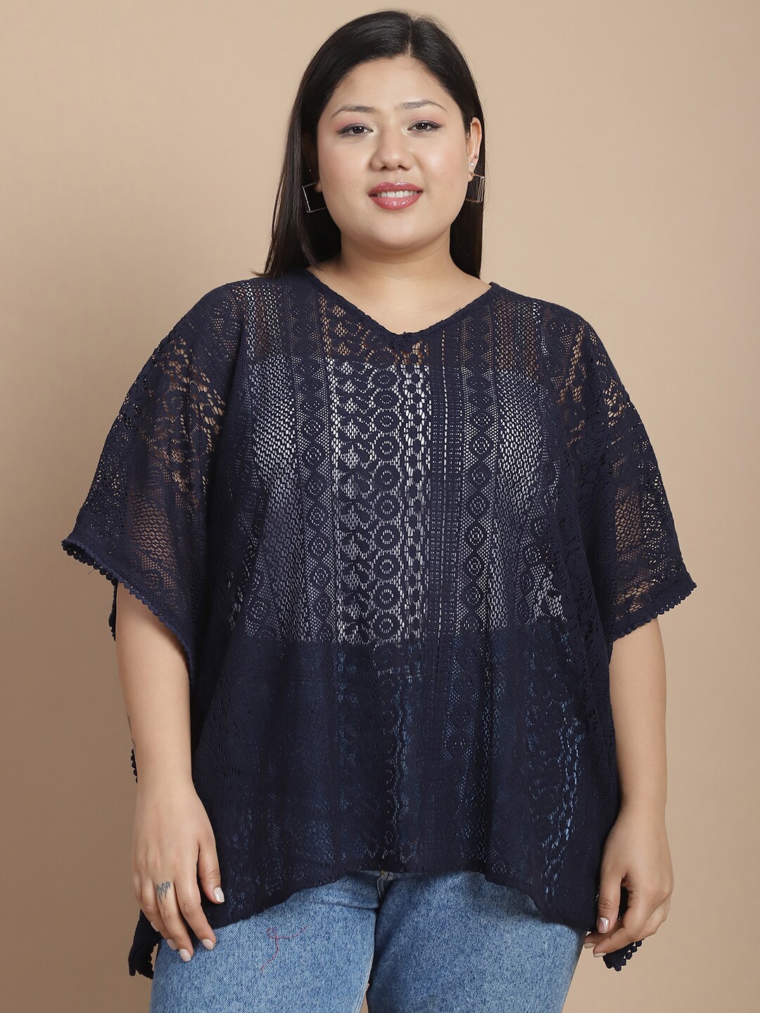 

Rute Kimono Sleeve Cotton Top, Navy blue