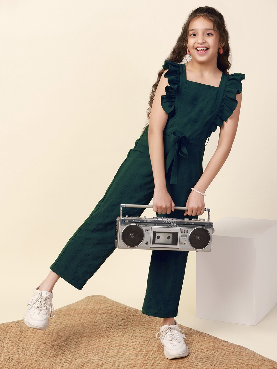 

FASHION DREAM Girls Basic Jumpsuit with Ruffles, Green