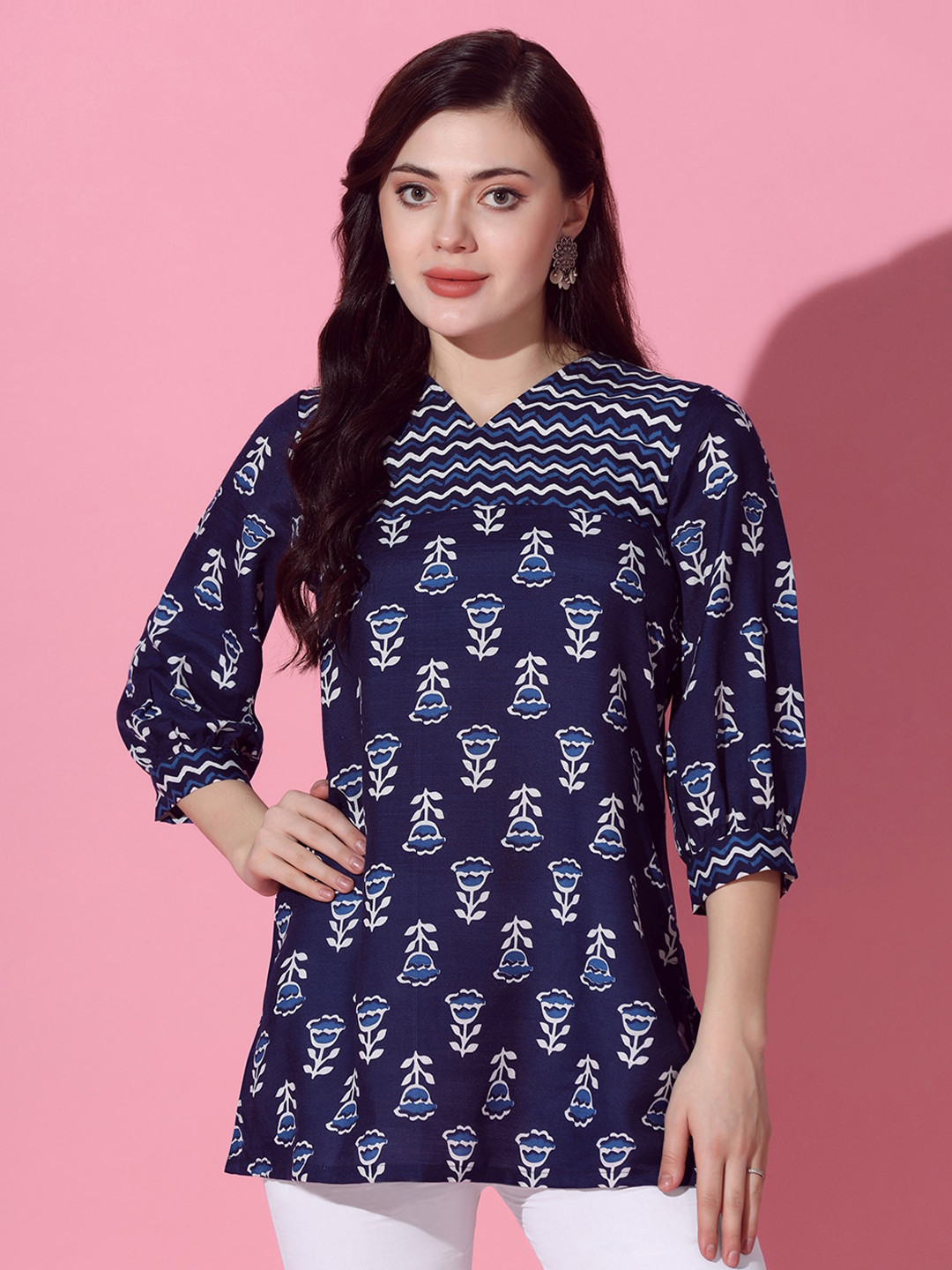 

FASHION DREAM Print Cotton Top, Navy blue