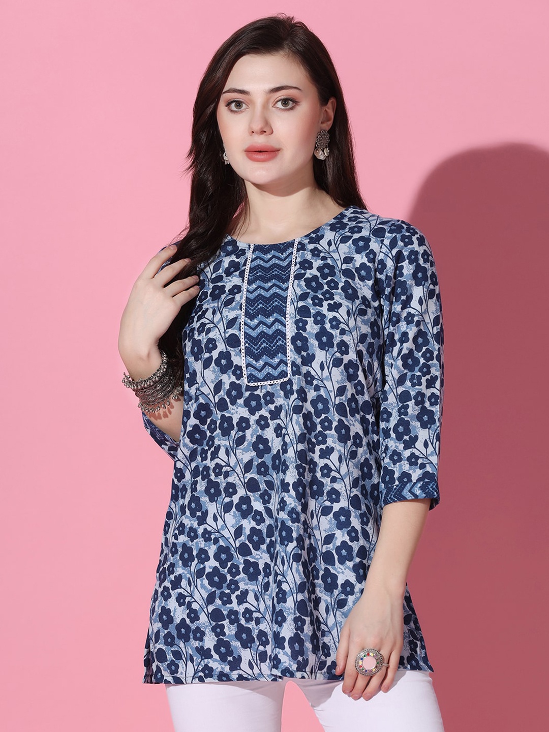 

FASHION DREAM Floral Print Cotton Top, Blue