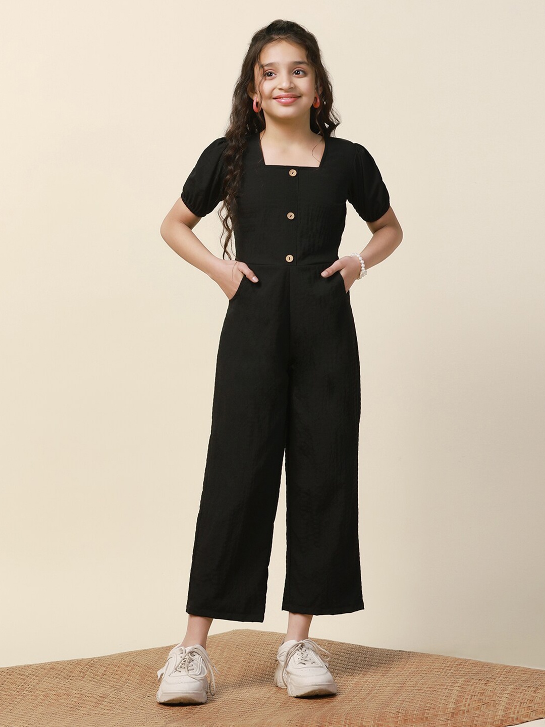 

BAESD Girls Square Neck Basic Jumpsuit, Black