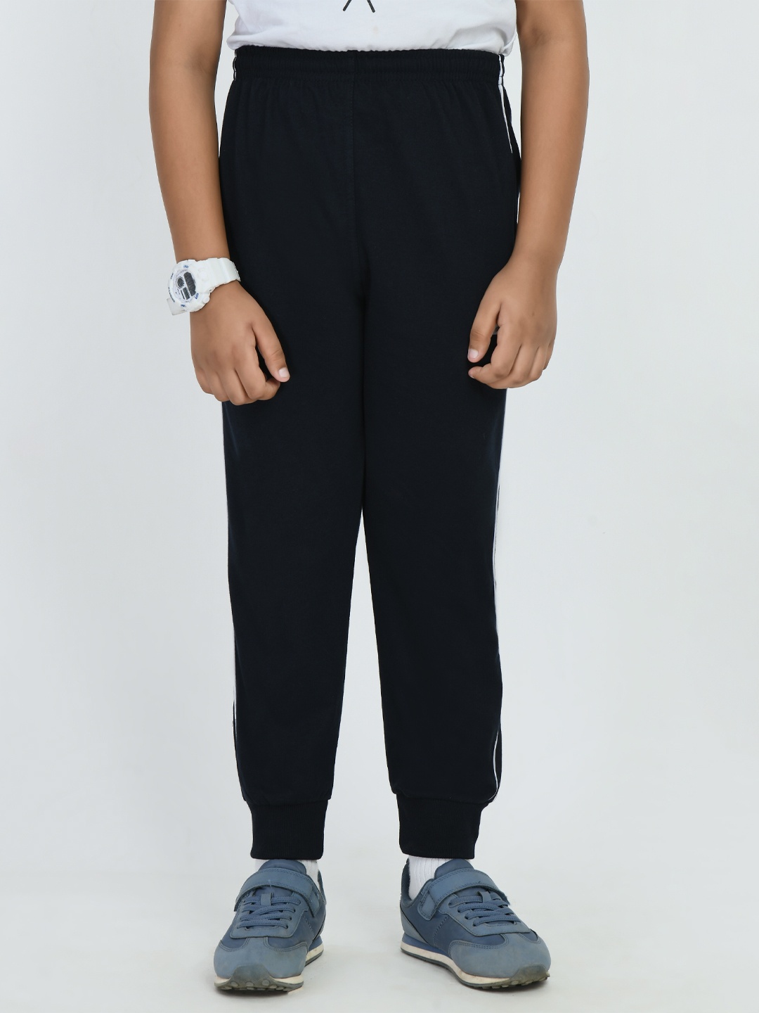 

SMSHOPMORE Boys Organic Cotton Mid Rise Track Pants, Navy blue