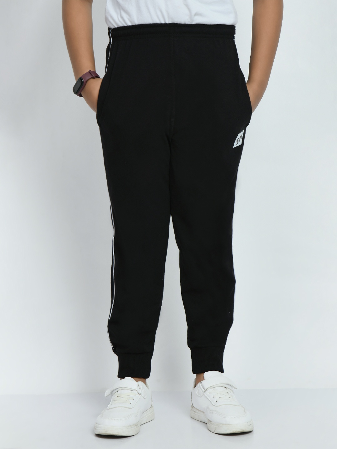 

SMSHOPMORE Boys Organic Cotton Mid Rise Track Pants, Black