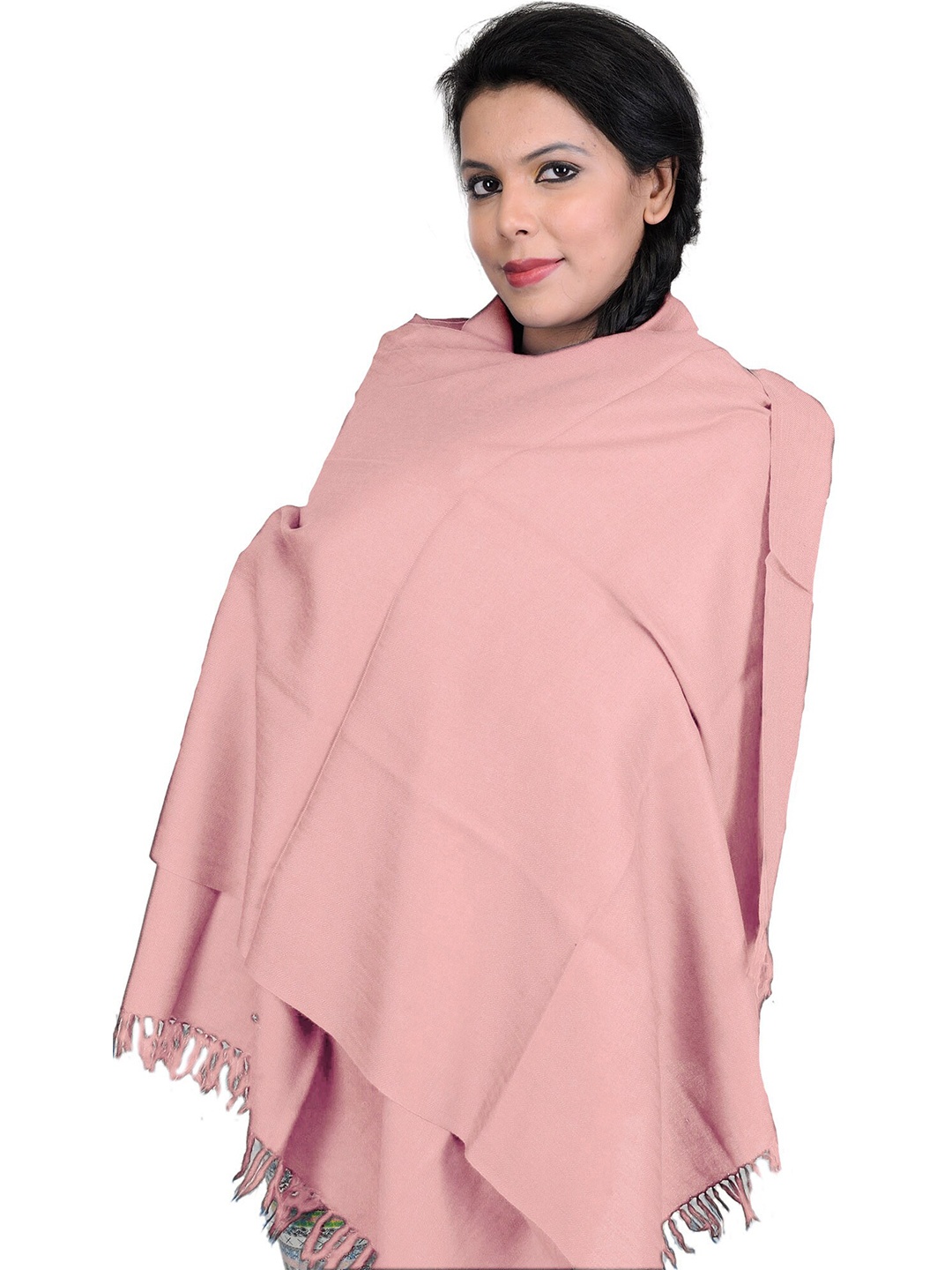 

Exotic India Crystal Rose Pure Wool Plain Kashmiri Tusha Stole, Pink