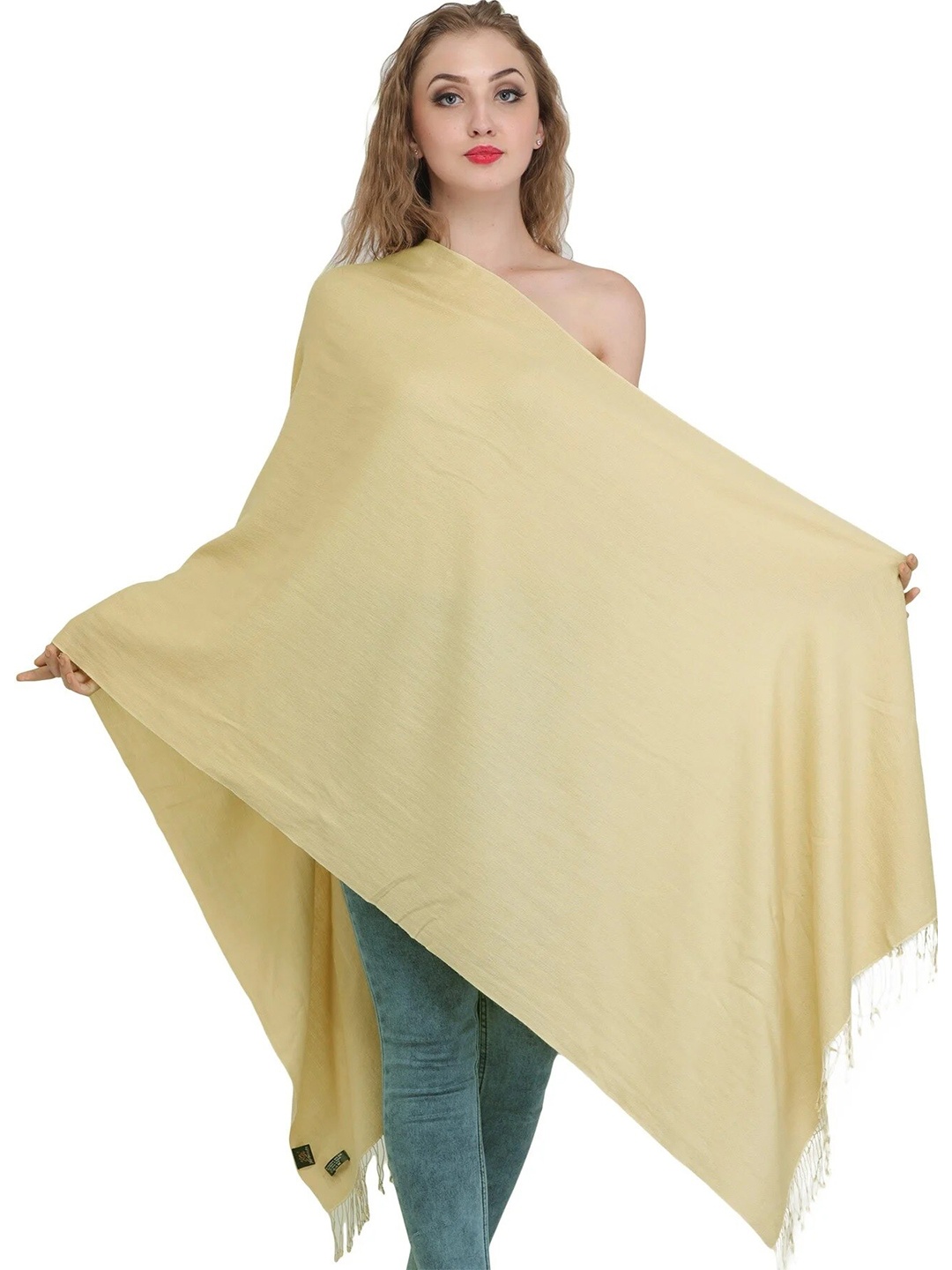 

Exotic India Flan Plain Cashmere Silk Stole, Yellow