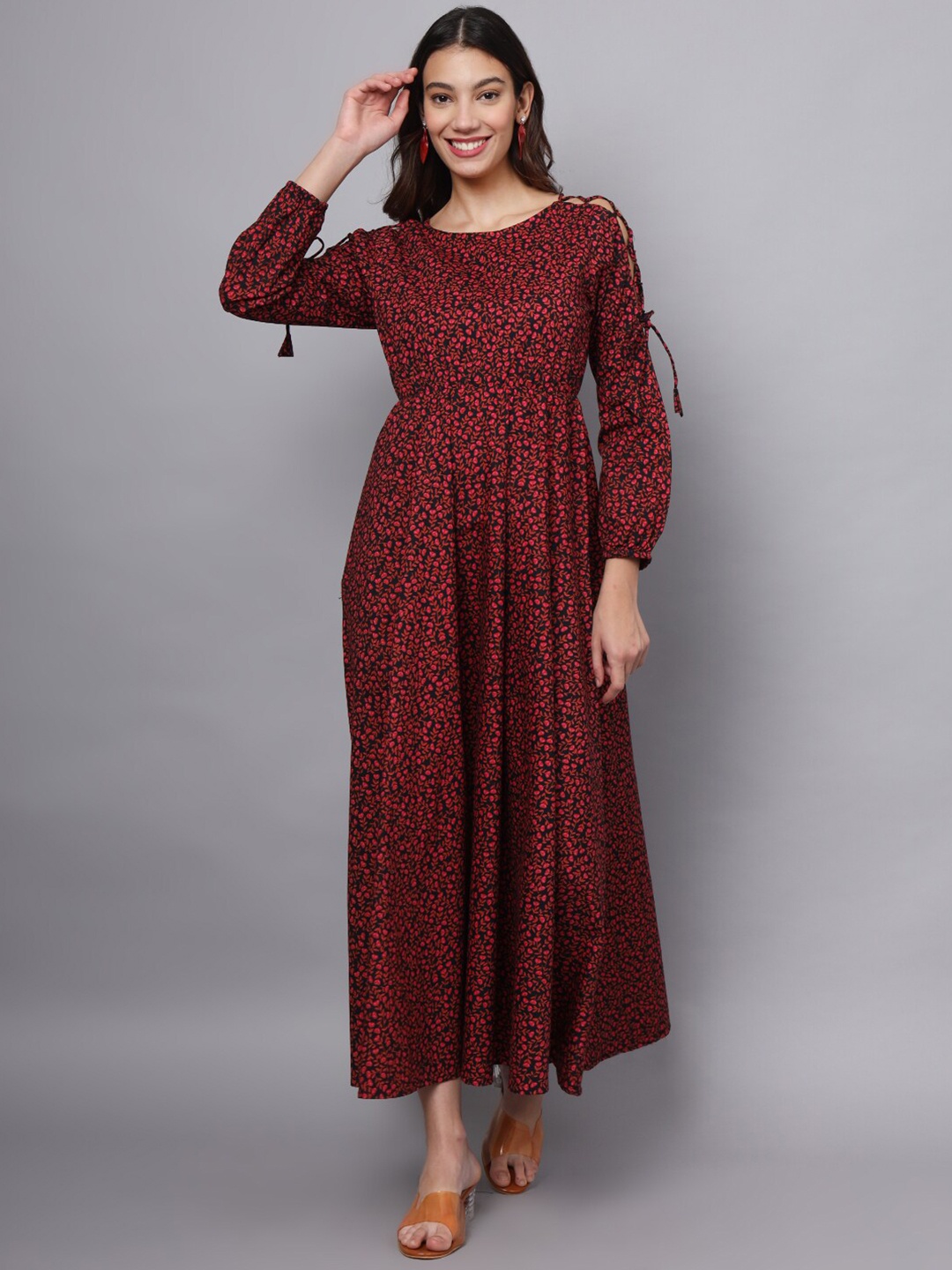 

Eavan Floral Print Puff Sleeve Maxi Dress, Maroon