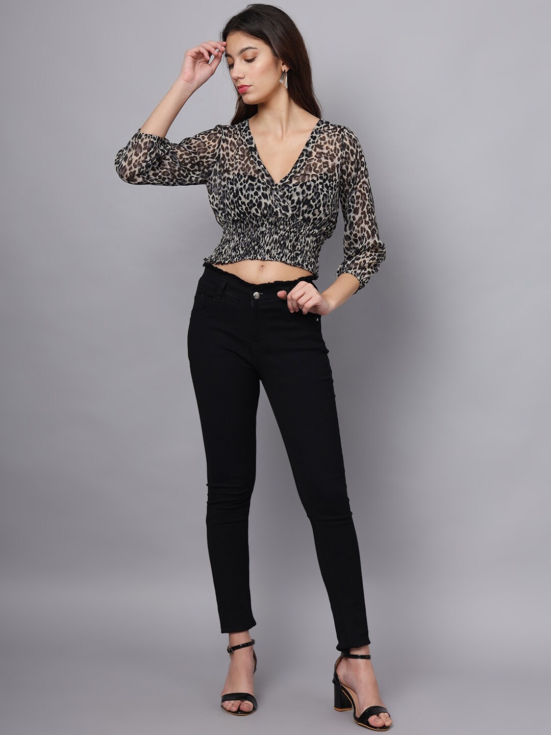 

Eavan Animal Print Wrap Crop Top, Multi