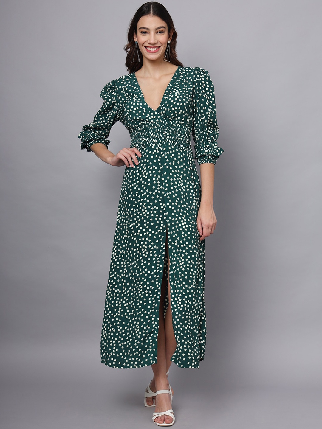 

Eavan Women Casual Polka Dot Printed Maxi Dress, Green