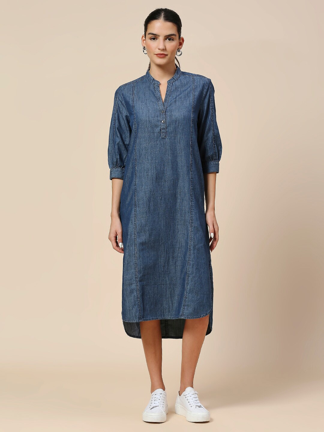 

Chemistry Denim Shirt Solid Midi Dress, Blue