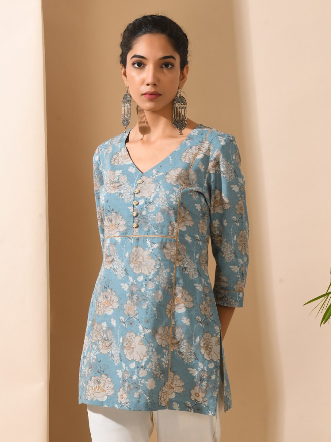 

MEESAN Printed Cotton Tunic, Blue