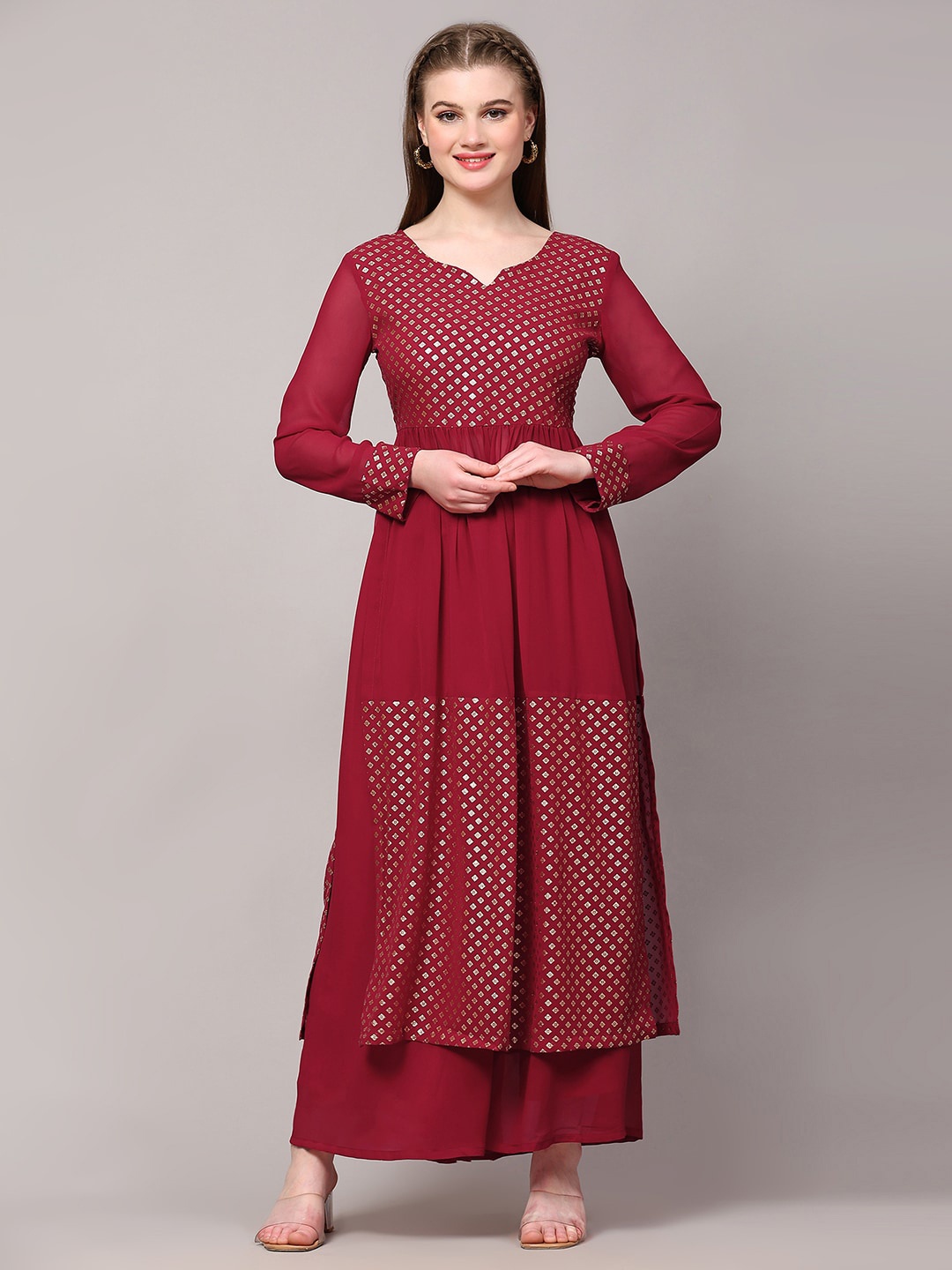 

Poshak Hub Ethnic Motifs Printed A-Line Kurta with Palazzos, Pink