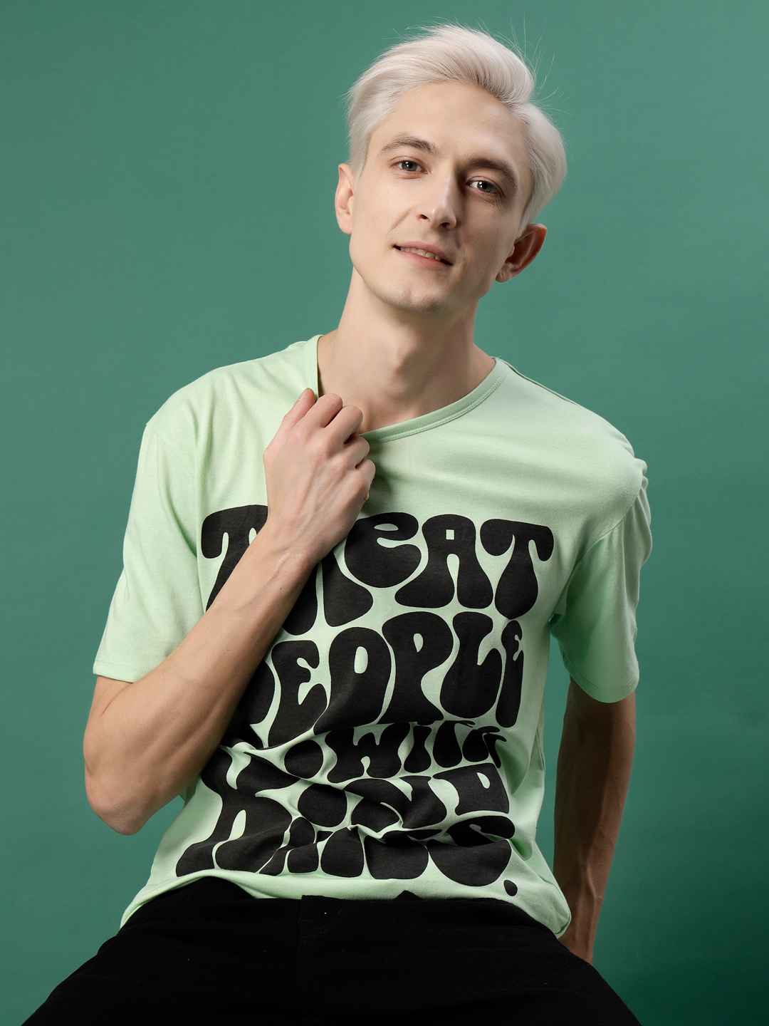 

Rigo Typography Printed Round Neck Cotton Slim Fit T-shirt, Green