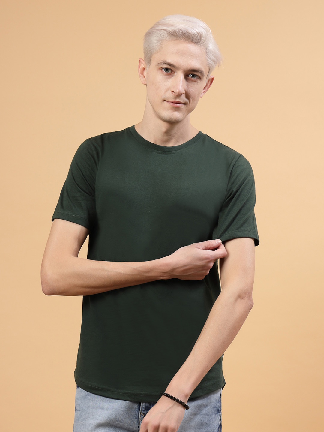 

Rigo Round Neck Cotton Slim Fit T-shirt, Green