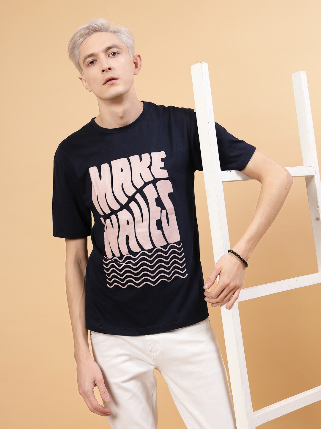 

Rigo Typography Printed Cotton Slim Fit T-shirt, Navy blue