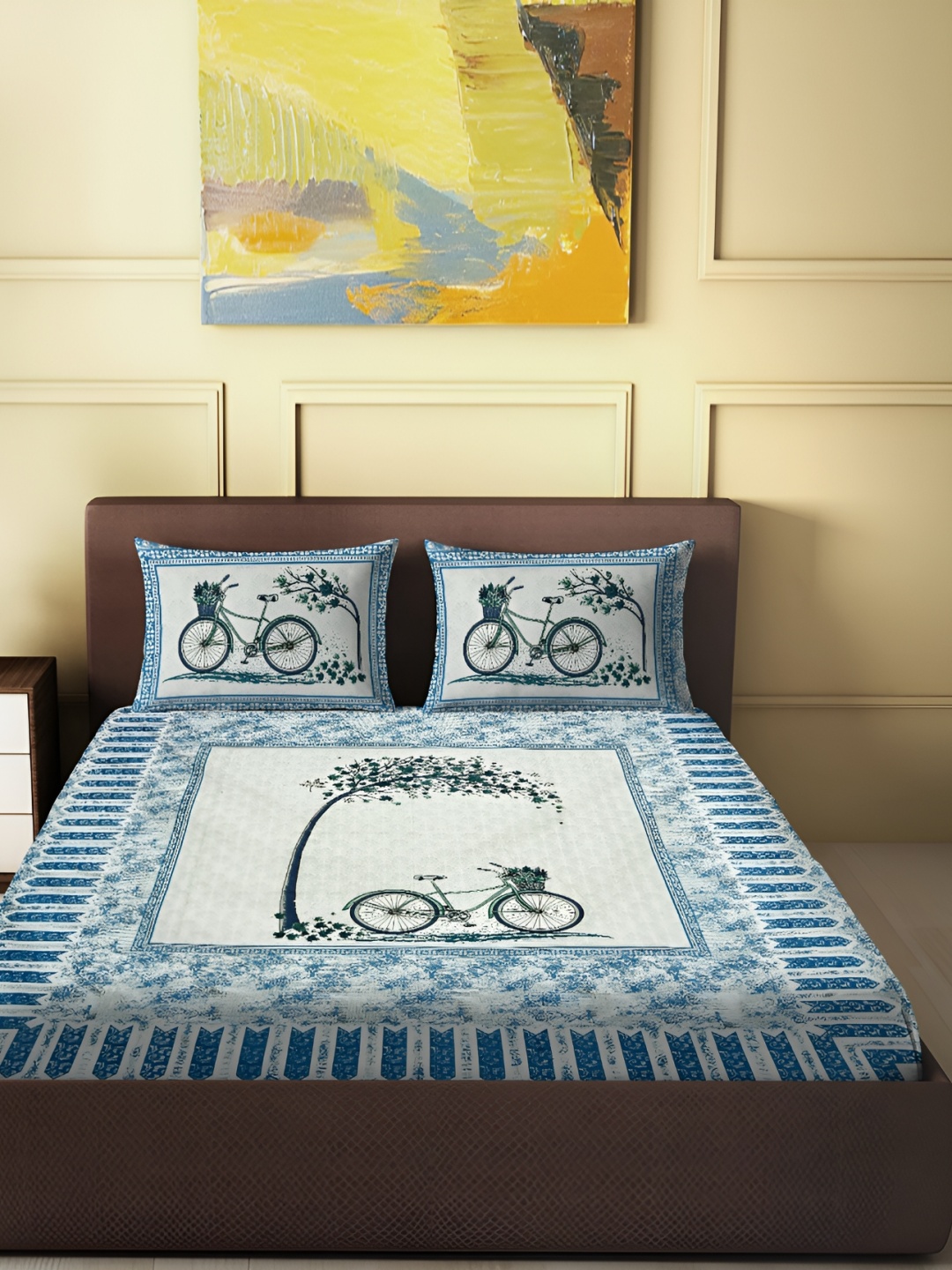 

Spangle Blue & Black Cartoon Characters Cotton 260 TC King Bedsheet with 2 Pillow Covers