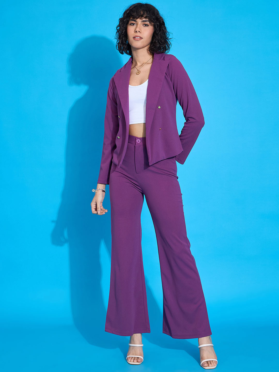 

SASSAFRAS worklyf Lapel Collar Blazer With Trousers, Purple