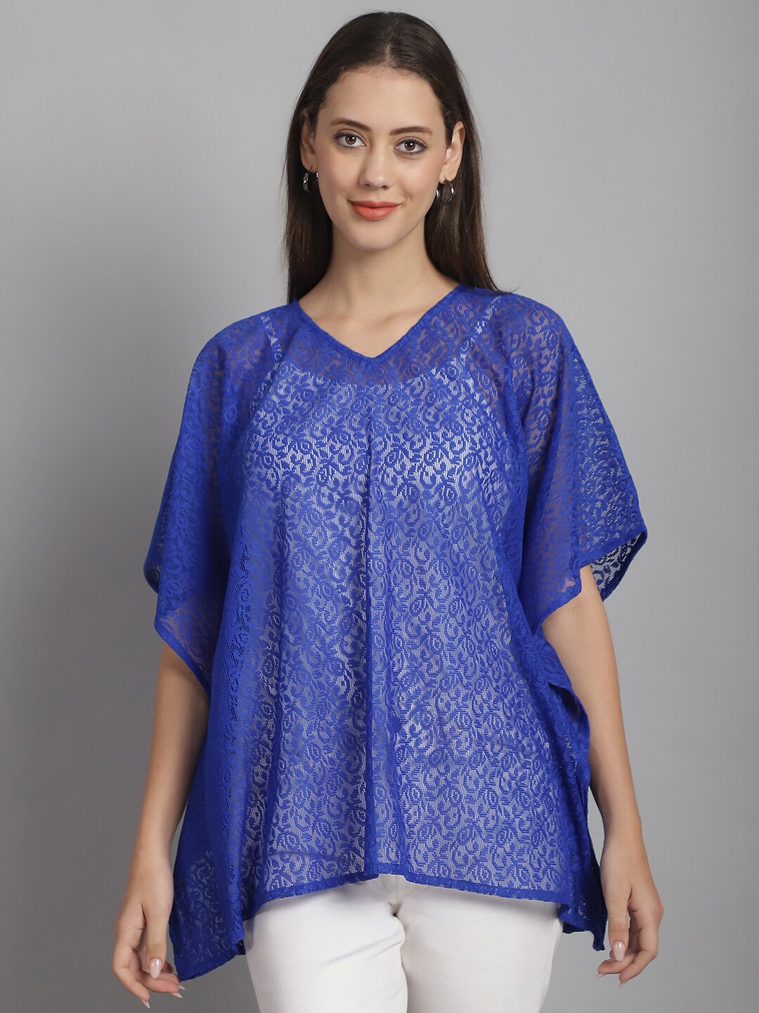 

Rute Flared Sleeve Ethnic Cotton Kaftan Top, Blue
