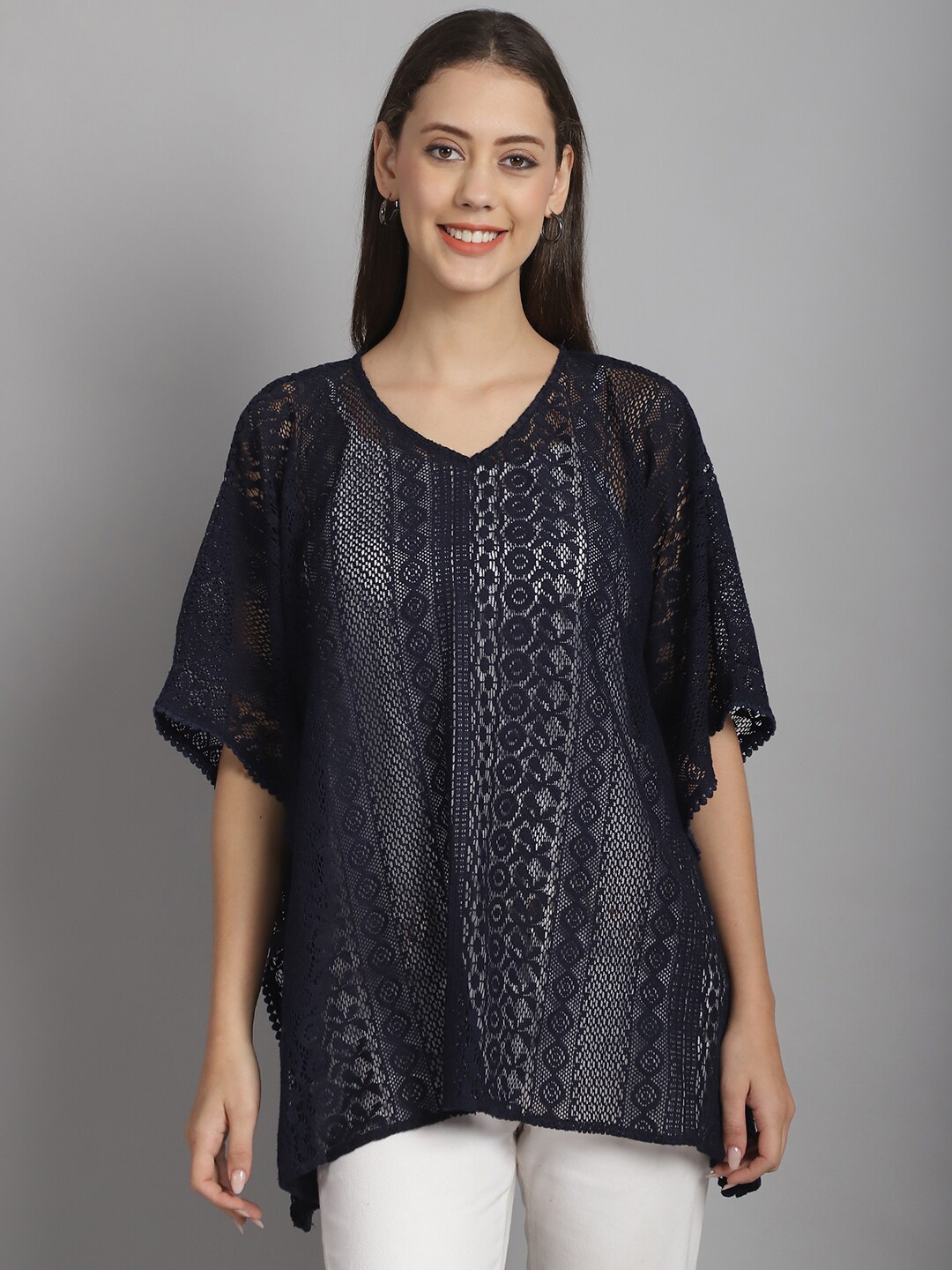 

Rute Print Ethnic Cotton Top, Navy blue