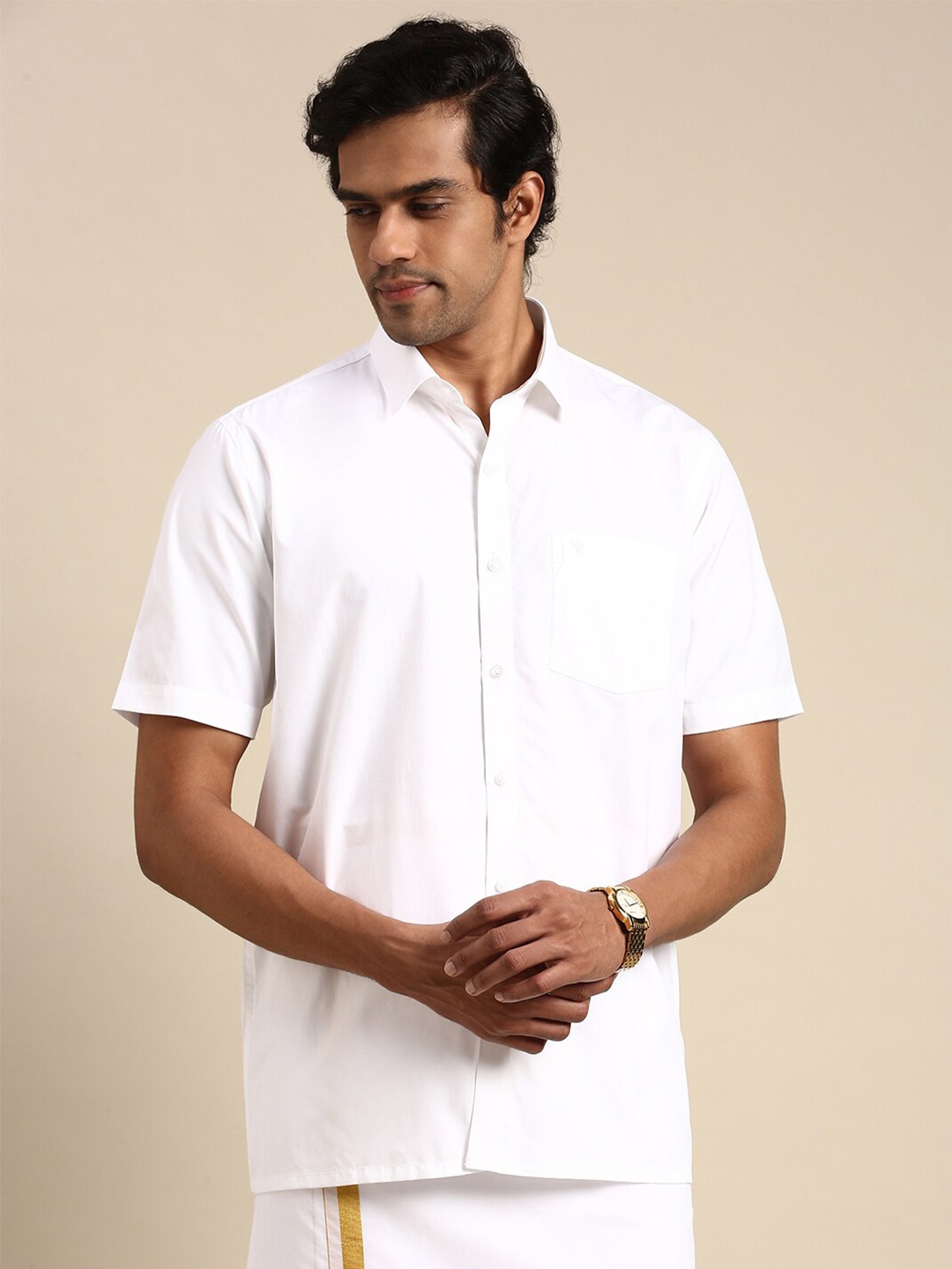 

Ramraj Spread Collar Pure Cotton Casual Shirt, White