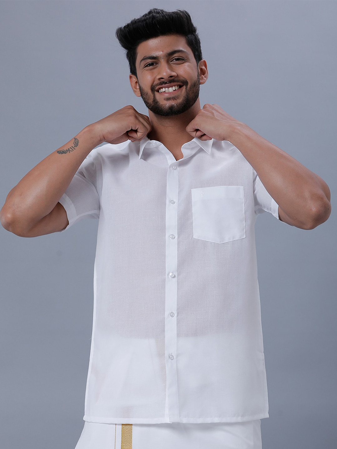 

Ramraj Spread Collar Pure Cotton Casual Shirt, White