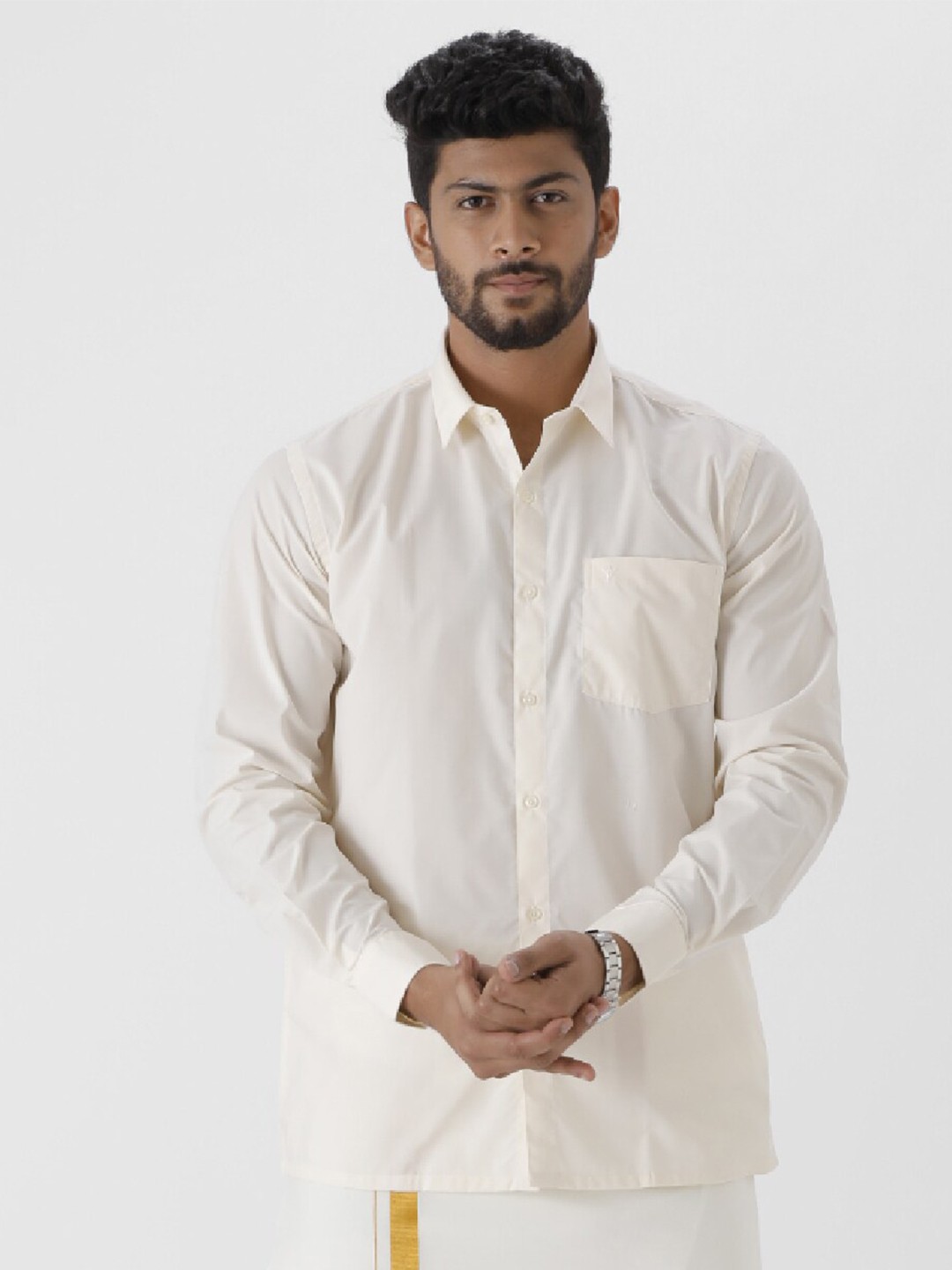 

Ramraj Spread Collar Pure Cotton Casual Shirt, Off white