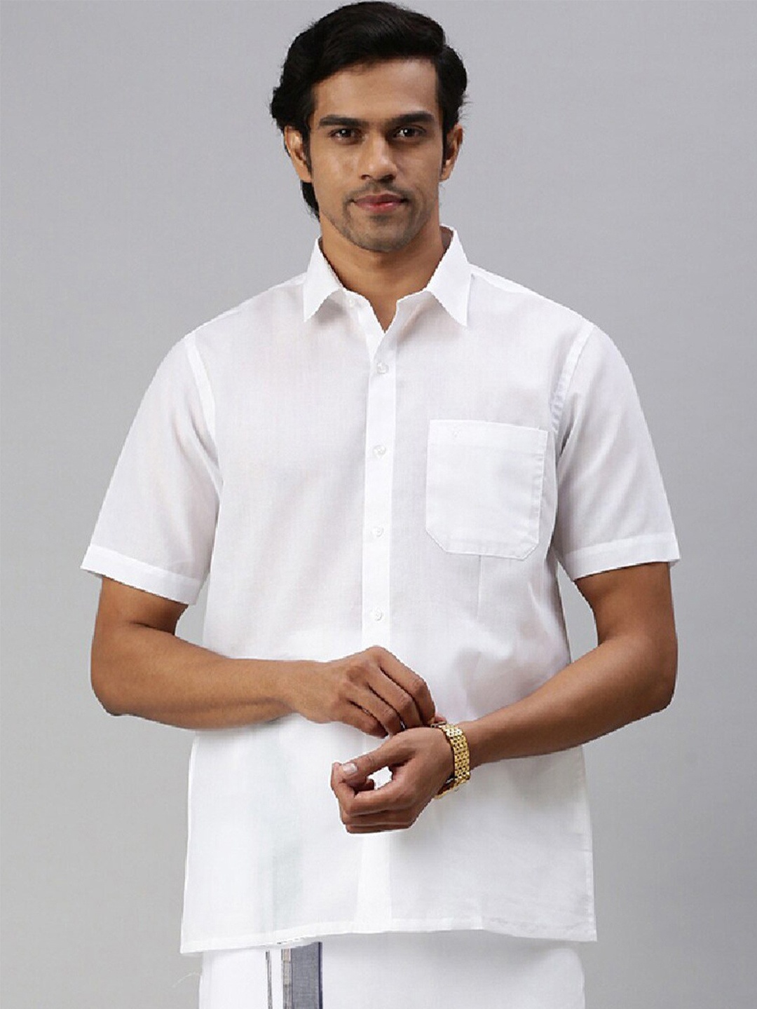 

Ramraj Spread Collar Pure Cotton Casual Shirt, White