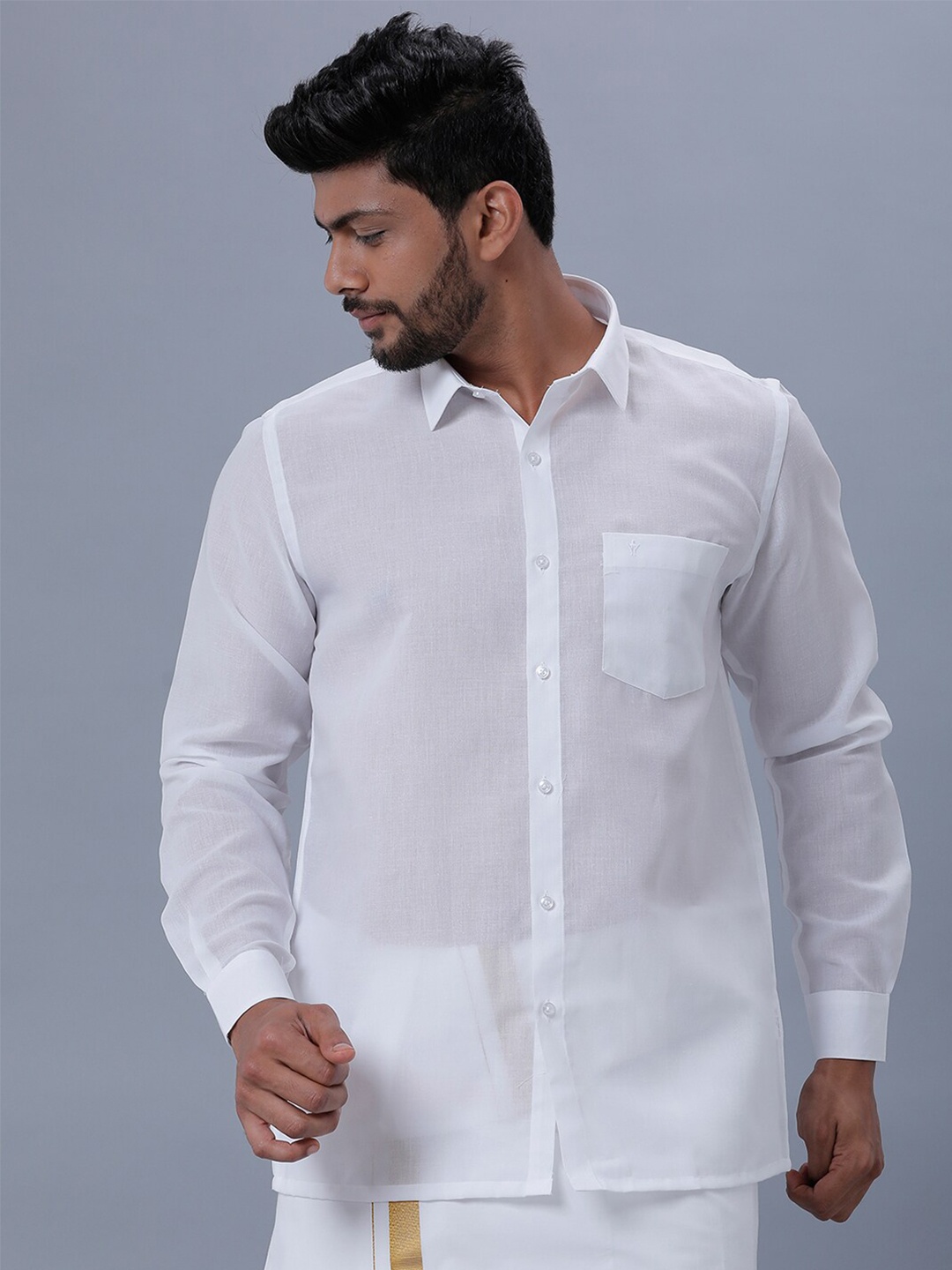 

Ramraj Spread Collar Pure Cotton Casual Shirt, White