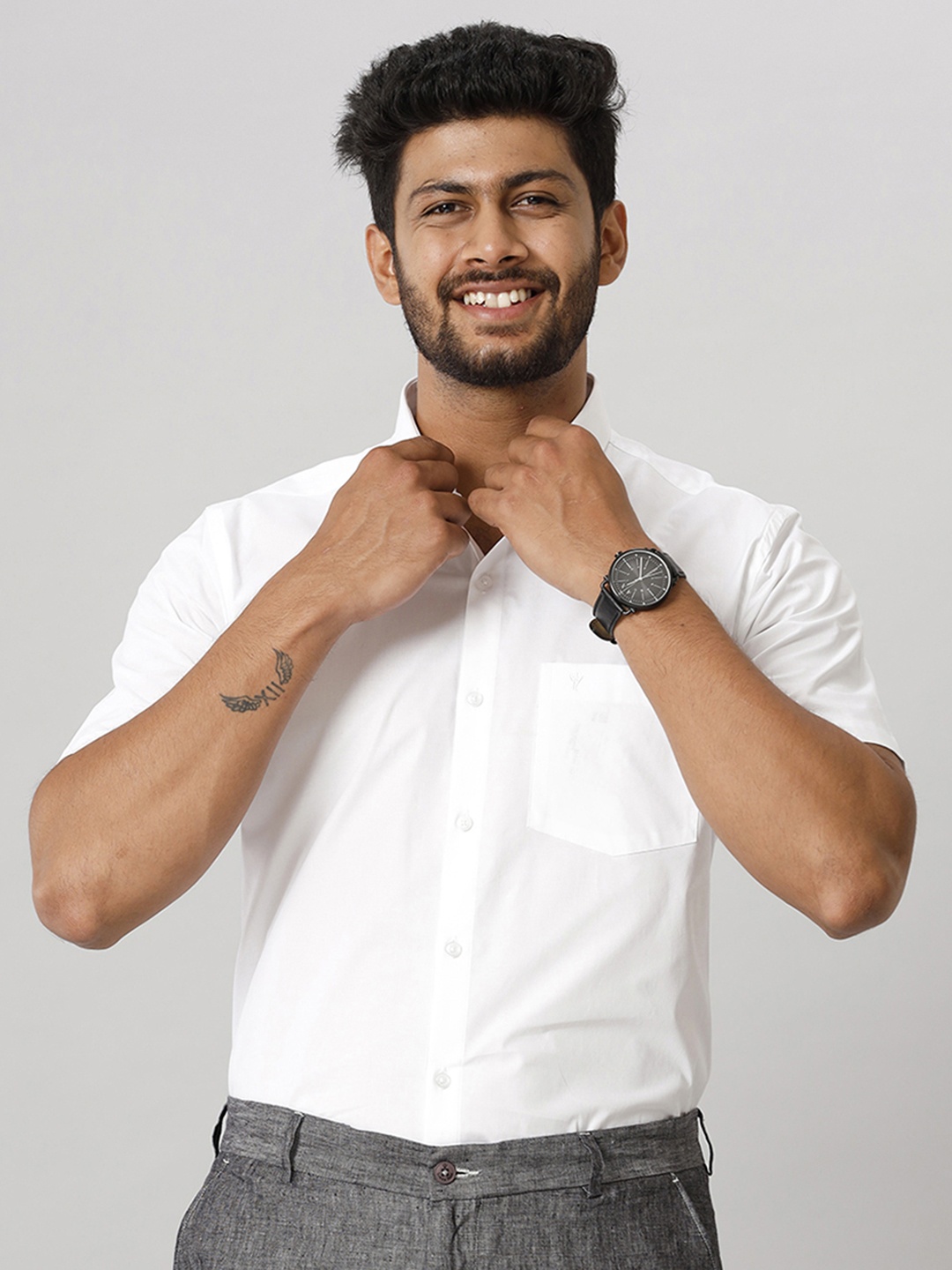 

Ramraj Spread Collar Pure Cotton Formal Shirt, White