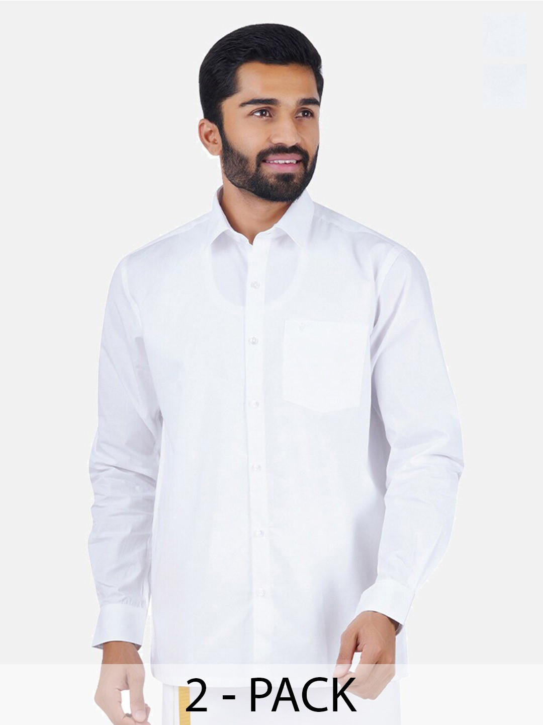 

Ramraj Pack Of 2 Spread Collar Pure Cotton Casual Shirt, White