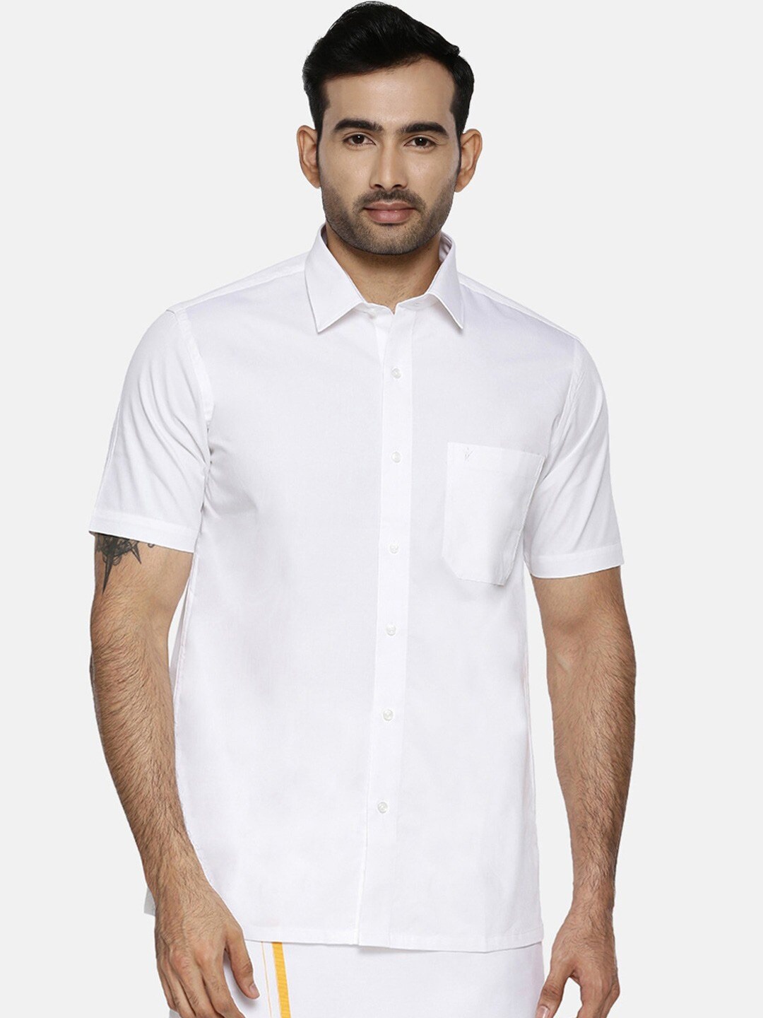 

Ramraj Spread Collar Pure Cotton Casual Shirt, White