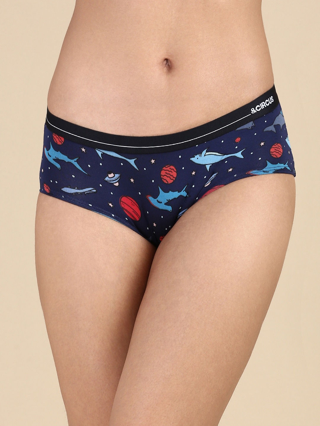 

&CIRCUS Conversational Printed Mid-Rise Breathable Hipster Briefs, Blue