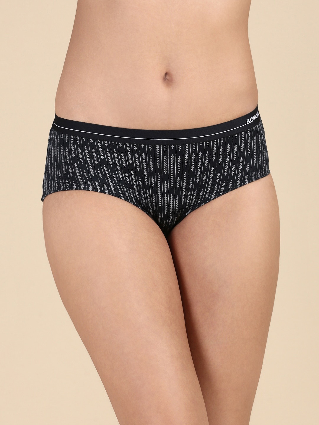 

&CIRCUS Printed with Full Coverage Mid Rise MicroModal Hipster Briefs, Black