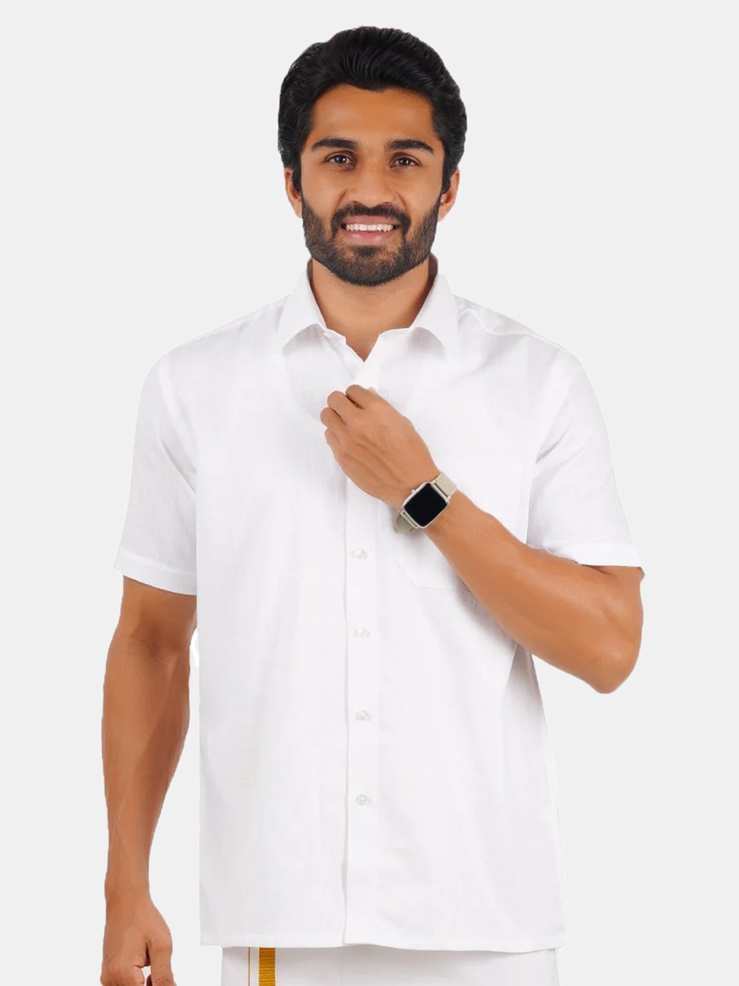 

Ramraj Short Sleeves Shirt With Dhoti, White