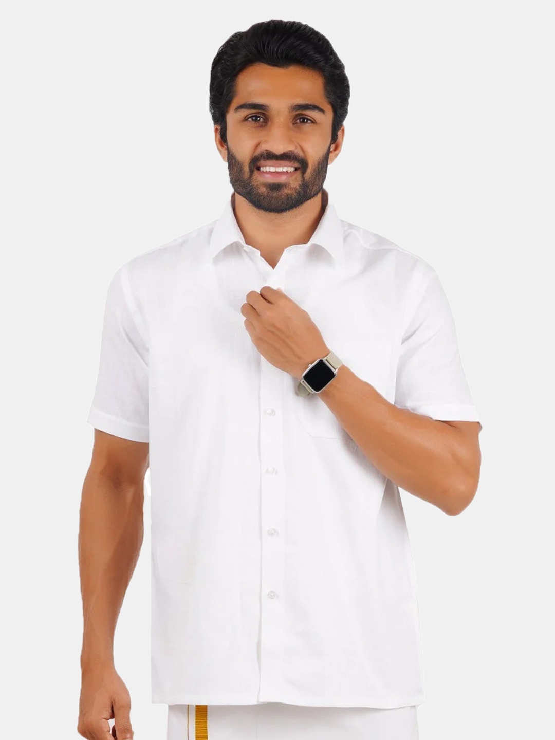 

Ramraj Short Sleeves Shirt With Dhoti, White